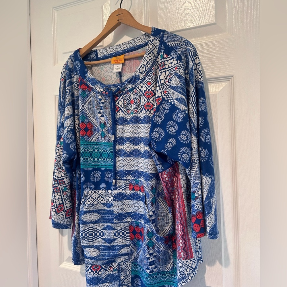 Ruby Rd. Womens 1x Blue Red Patchwork Print Long … - image 3